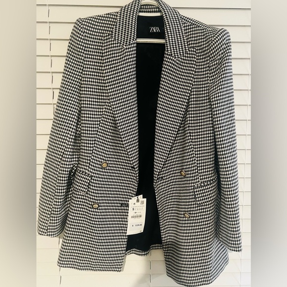 Zara Black and White Houndstooth Blazer size small - Picture 1 of 5